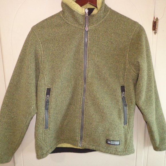 REI Fleece Jacket S 2-Tone Green Mock Collar Zip Closure - Picture 12 of 14